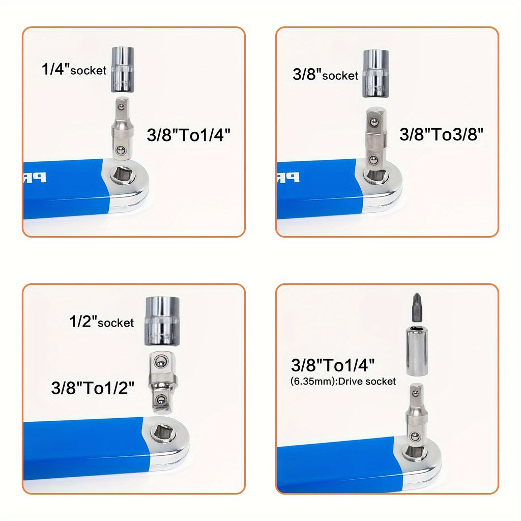 Heavy-Duty 15-Inch -Ready Offset Extension Wrench Set with 4 Adapters (1/4"/3/8"/1/2"/3/8" Drive)
