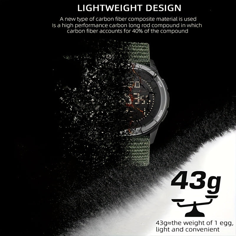 Mens Slim Sports Smartwatch - Water Resistant Chronograph Watch with Pedometer, Multi-Functional Wrist Watch with Carbon Fiber Strap for Fitness, Running, and Outdoor Activities