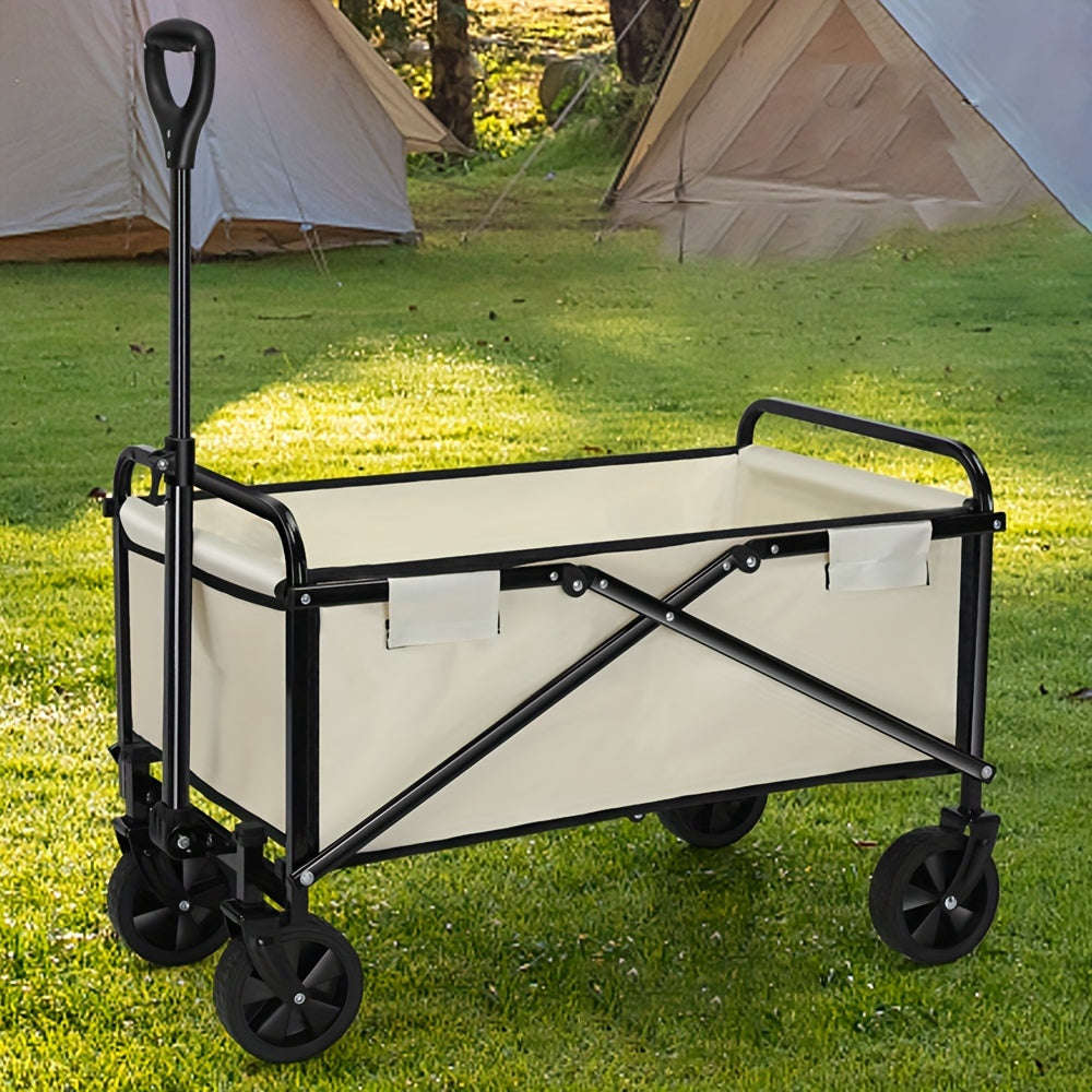 1pc Folding Outdoor Utility Wagon, Portable Collapsible Garden Cart With Adjustable Handle, Heavy Duty Plastic Camping Trolley, Easy Storage Home Shopping Trailer