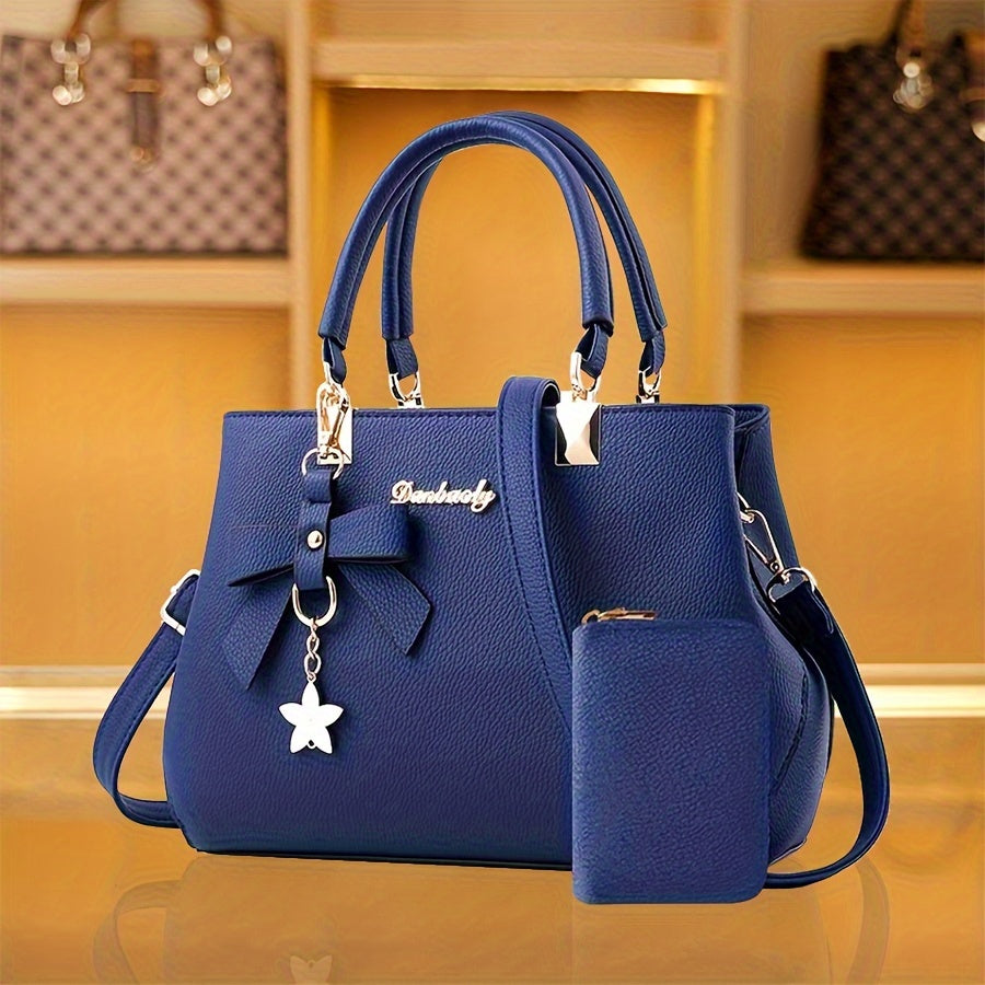 Chic Bow Decor Handbag for Women with Coin Purse, Adjustable Strap,