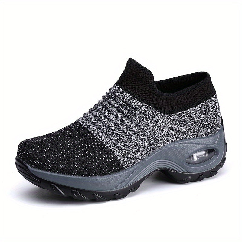 Women'S Air Cushion Sole Sneakers, Lightweight Knit Slip on Shoes, Breathable Running Shoes