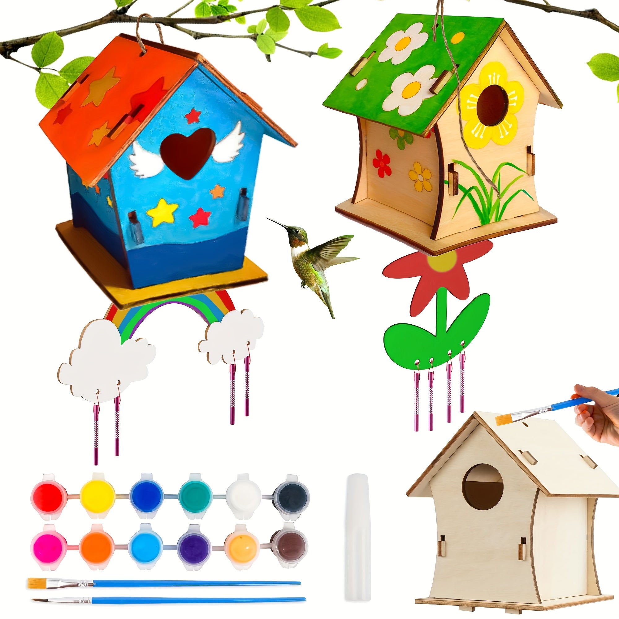 Bird House Crafts, DIY Birdhouse Kit For Children To Builld, Painting Puzzle Wooden Assembly, Art Craft Wooden Toys Craft Projects With Pain & Brushes For Kids Ages 5-8 8-12, Halloween Christmas Gifts