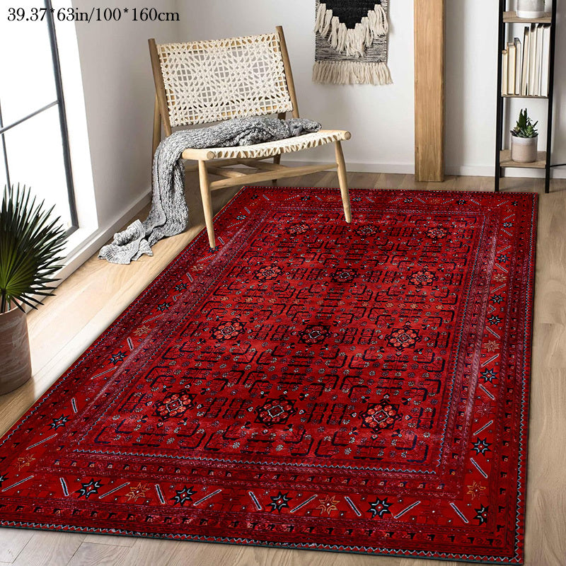 1pc Bohemian Pattern Velvet Mat, Polyester Fiber 100.00%, Machine Washable, Versatile for Living Room, Bedroom, Balcony, Indoor/Outdoor Use, Rugs for Living Room