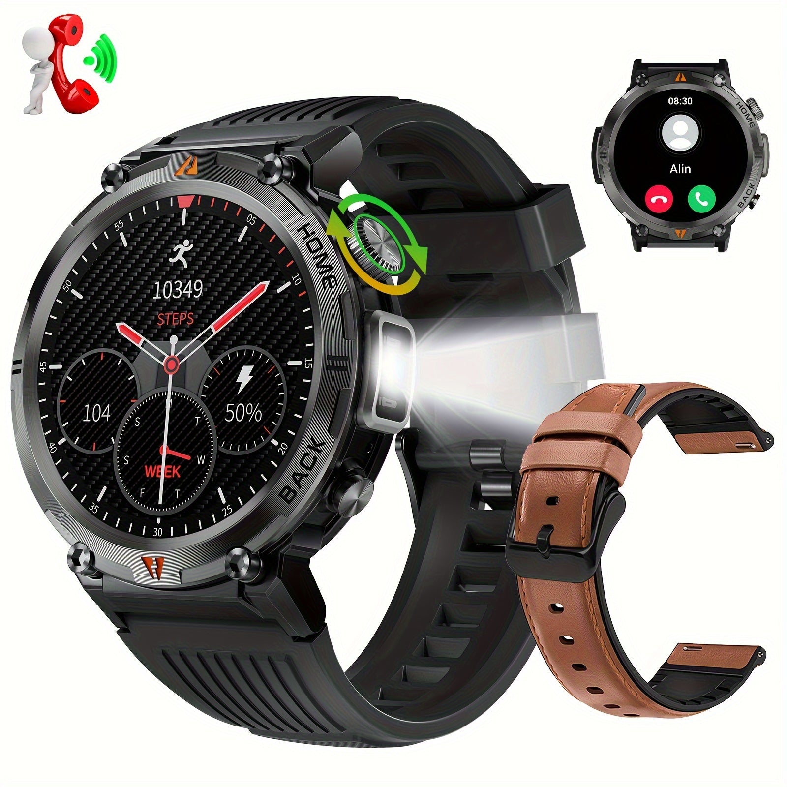 EIGIIS Men'S Outdoor Sports Watch with IPX8 (3ATM) Flashlight,