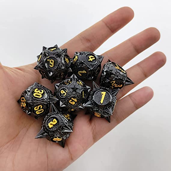 Sharp Metal Meteor Dice Set - Large & Bold Gaming Dice for Dungeons & Dragons - Solid, Weighted, and Aesthetically Pleasing - Complete with D20, D12, D10, D8, D6, D4