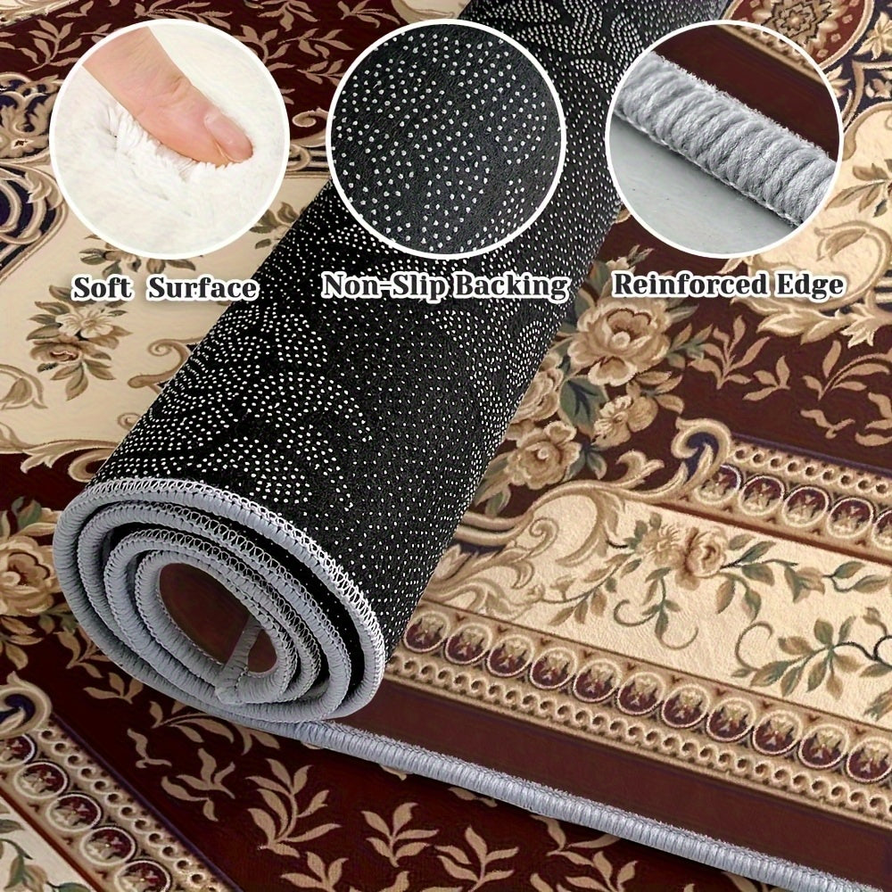 Luxury Velvet Area Mat, 850g/sqm Machine-Washable Geometric Pattern Mat, Lightweight Durable Indoor Mat for Living Room, Bedroom, Study, Modern Minimalist Design with Brown/Beige/Blue/Red/Black/White, Rugs for Living Room, Be