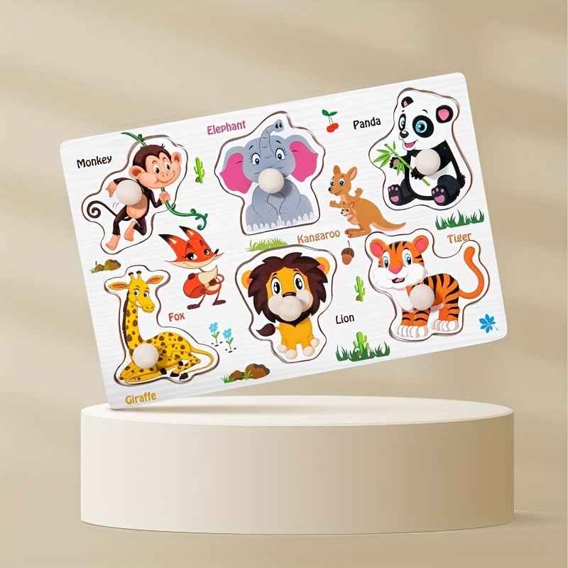 Wooden Embedded Hand Scratching Board, Early Education Animal Cognitive Puzzle, Transportation Tool, Cartoon Toddler Baby Educational Toys Christmas Halloween Thanksgiving gifts