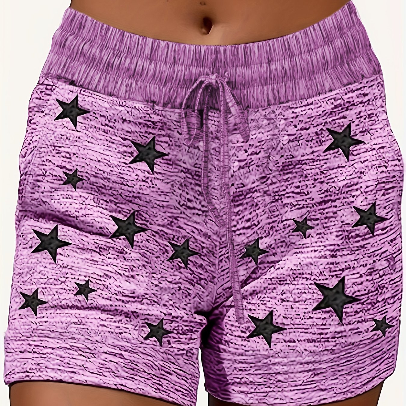 Plus Size Casual Leggings, Women's Plus Star Print Elastic Drawstring Medium Stretch Sports Shorts