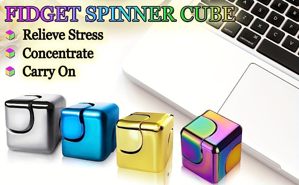 2pcs Desk Fidget Toys Spinner-Cube: Colorful Square Cube, Desktop Toys, High-Speed Bearing Rotating Toys Metal Desk Fidgets For Adults