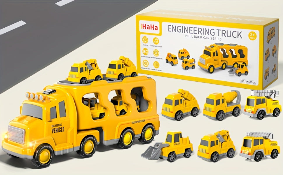 Kids Car Toys, 7 In 1 Construction Car Trucks Playset With Play Mat & Accessories, Birthday Halloween Christmas Gifts For Kids Boys Girls
