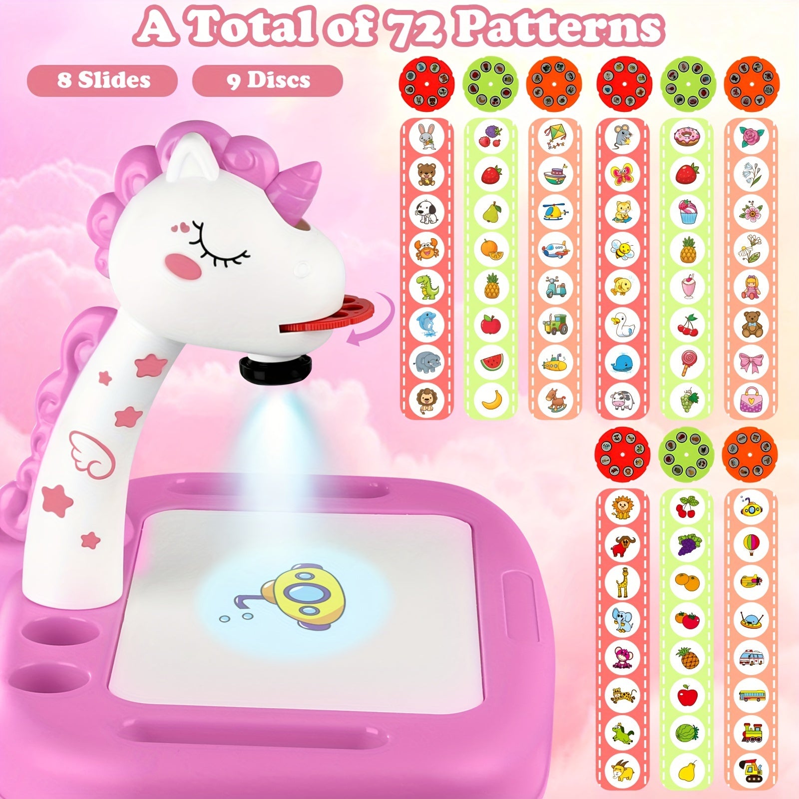 Unicorn Drawing Projector, Contains Drawing Board, Watercolor Pens, Pencils, Crayons, Scrapbook, Sticker Book, Unicorn Stickers, Stamps, Toys for Girls age 3+