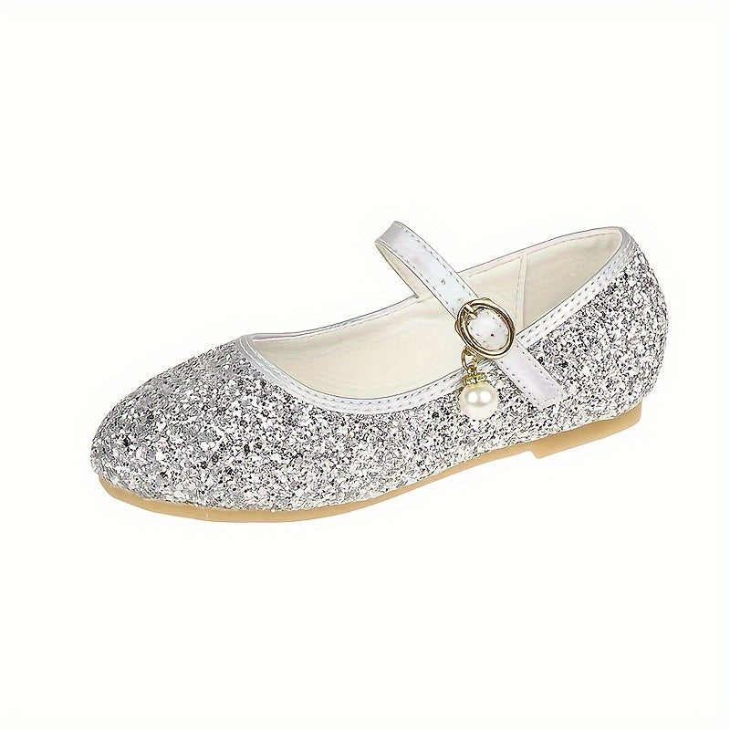 Girls Sequins Rhinestone Mary Jane Flat Shoes School Party Dress Shoes Princess Shoes For Toddler Kids Children