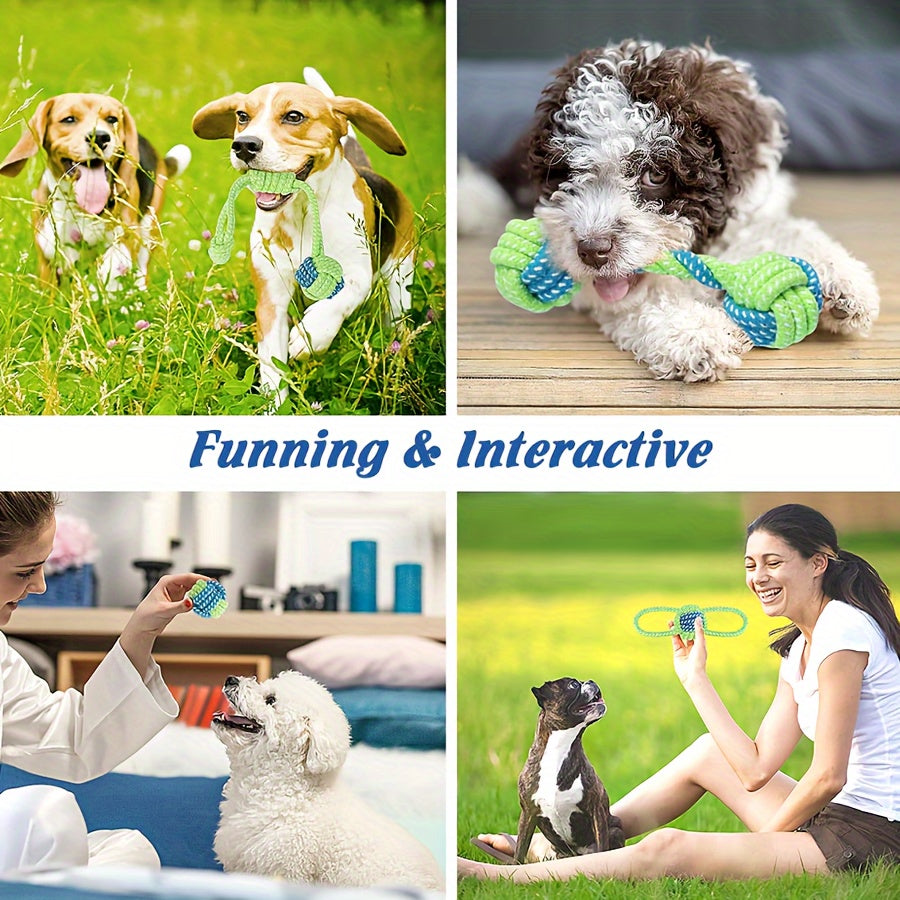 8pcs Dog Rope Knot Training Set - Durable Synthetic Fiber Chew Toys for Teeth Cleaning & Interactive Play, Colorful Outdoor Dog Training Essentials with Tug-of-War Ropes & Balls