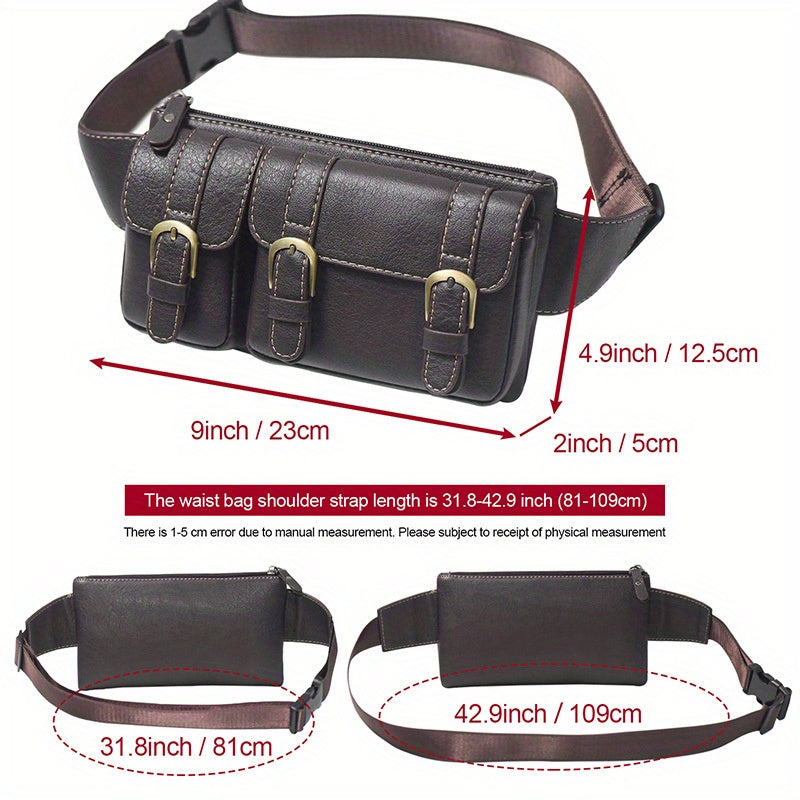 1pc PU Leather Waist Bag Fanny Bag For Men Women, Outdoor Travel Sports Chest Bag For Running Hiking, Simple Fashion Bumbag, Smart Phone Purse Wallet, Card License Bag