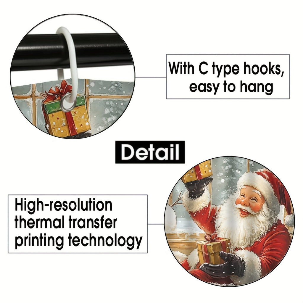 4pcs Red Christmas Santa Claus Shower Curtain Set, Curtain Set with Non-Slip Rugs, Toilet U-Shape Mat, Toilet Seat Cover, Machine Washable Curtain Set with 12 Hooks, Funny Christmas Santa with Snowman And Tree Shower Curtain