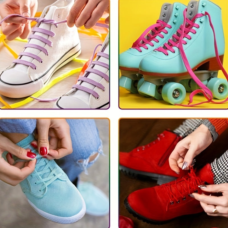 1pair Color Shoelaces Flat Sneakers Canvas Sports Shoelaces, Available In Multi Colors, Matching Use For Men Women