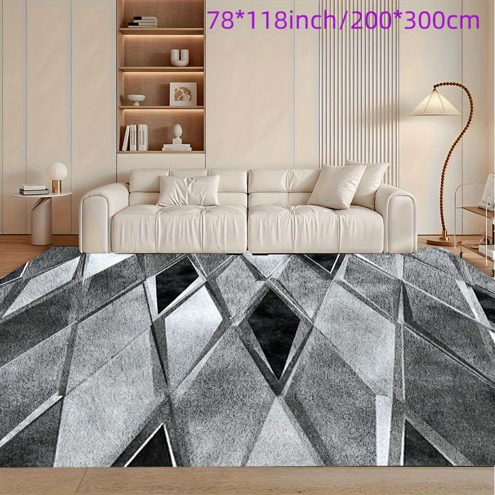Modern Geometric Diamond Pattern Mat, Soft Non-Slip Machine Washable, Perfect for Bedroom Living Room Office and Game Room Decor, Ideal for Christmas Halloween Easter Thanksgiving and More, in Silvery Gray and Black, Rugs for
