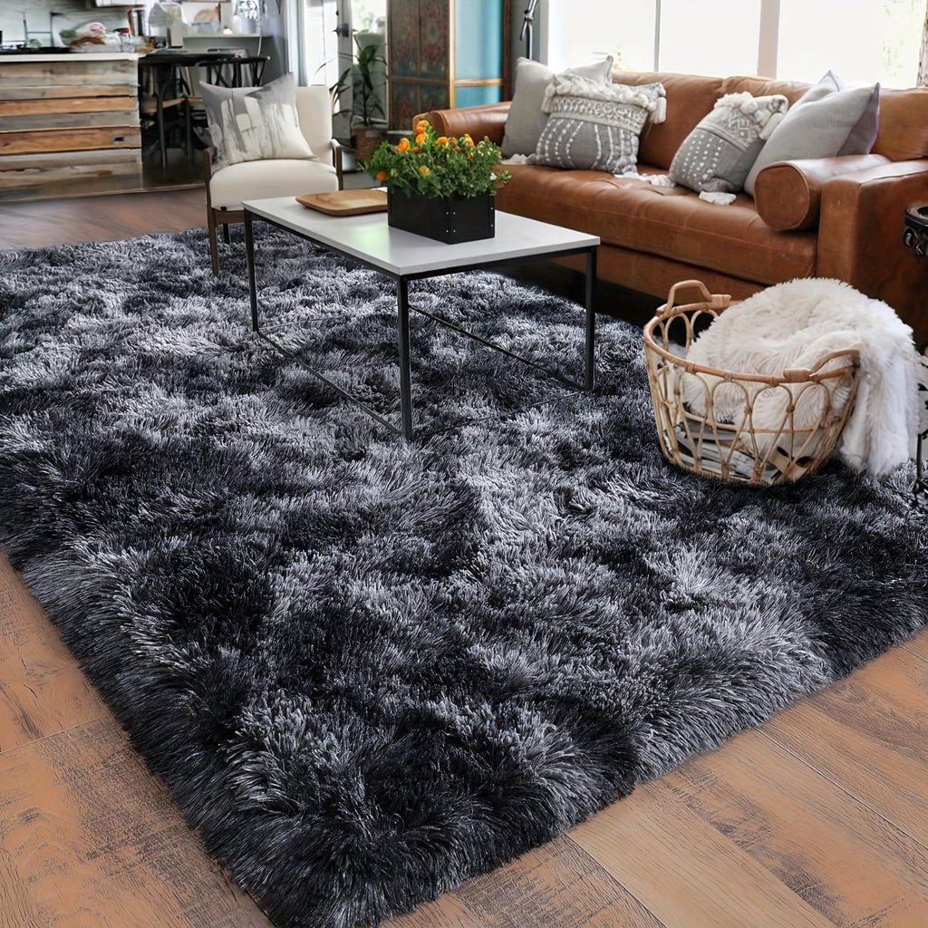 Large Area Rugs For Living Room, Tie-Dyed Shaggy Rug Fluffy Throw Carpets, Ultra Soft Plush Modern Indoor Fuzzy Rugs For Bedroom Home Decor, Tie Dyed-black Gray