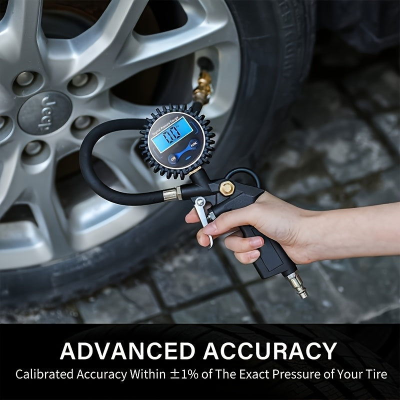 Digital Tire Pressure Gauge with Inflator, 250 PSI Air Chuck and Compressor Tttachment