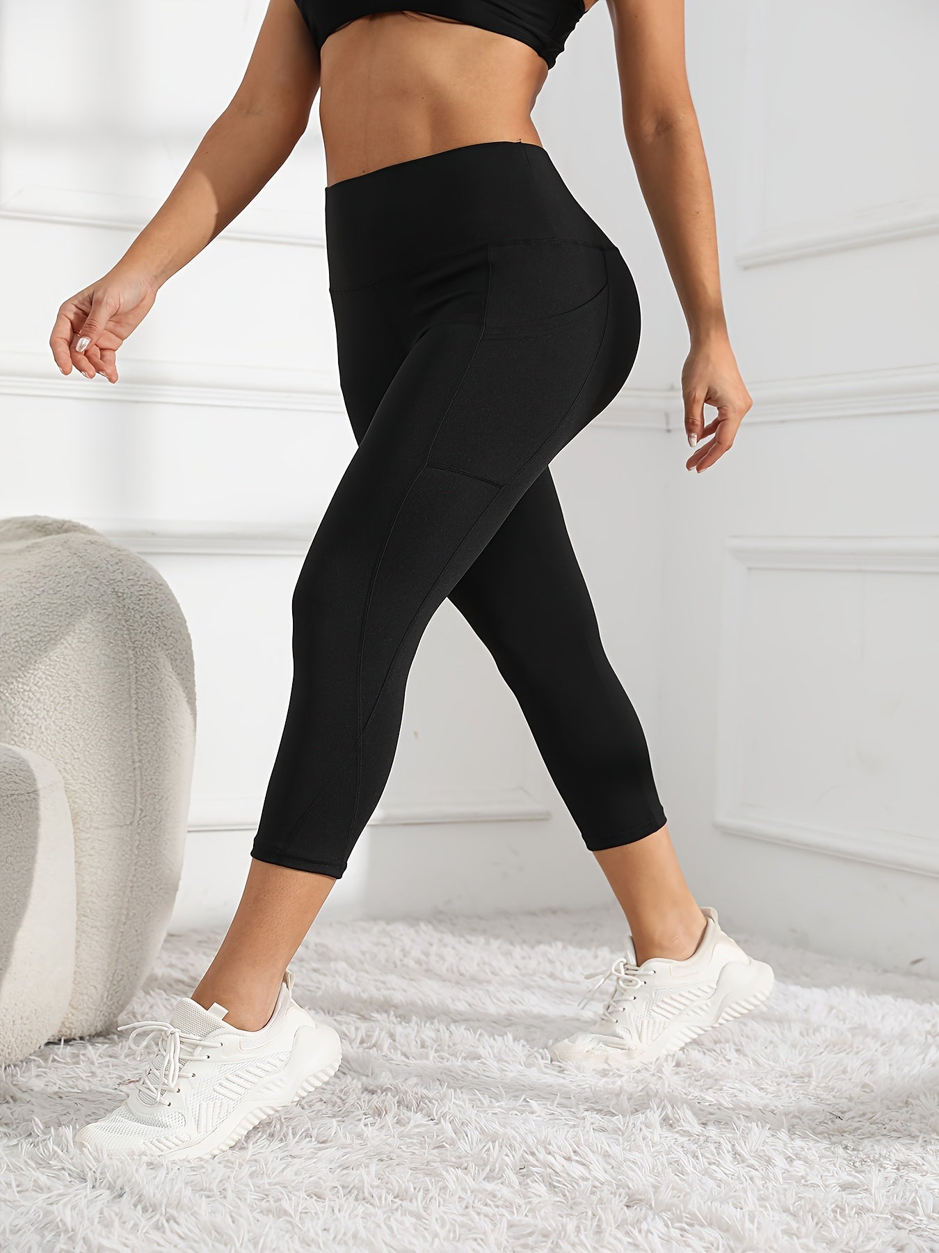 Women's High-Waisted 7/8 Length Leg Workout Leggings - Full-Length Leg Muscle-Building Gym Pants with Pockets,