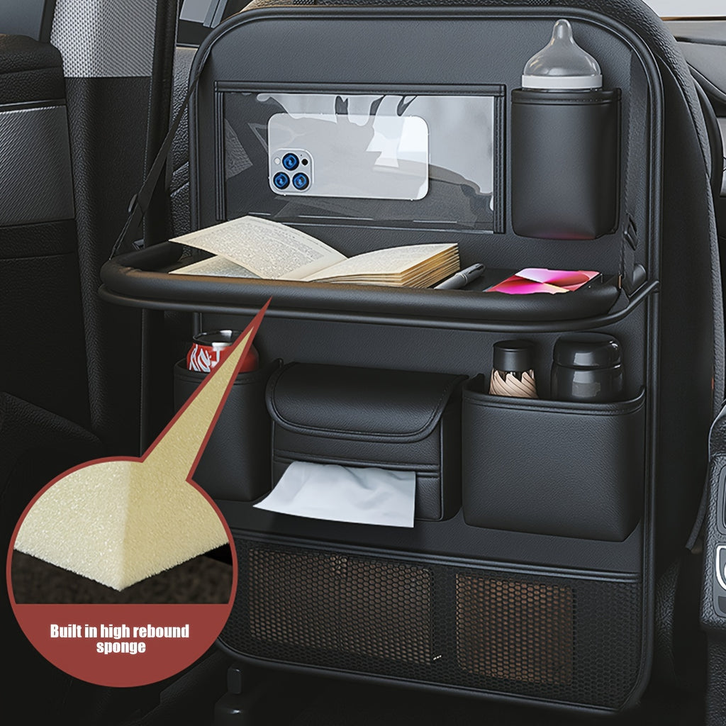 1pc/2pcs Heavy-Duty PU Leather Car Backseat Organizer with Foldable Table Tray