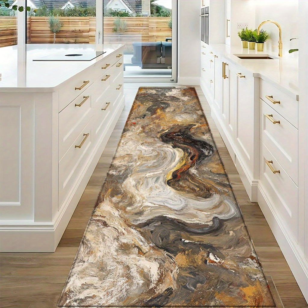 This Is a 1pc Abstract Oil Painting Pattern in Beige And Gray-Brown, Suitable for Various Settings. It Can Be Used for Home Decoration, Everyday Or Festive Atmosphere, Non-Slip Bathroom Mats, Indoor Entrance Rugs, Bedside Mat