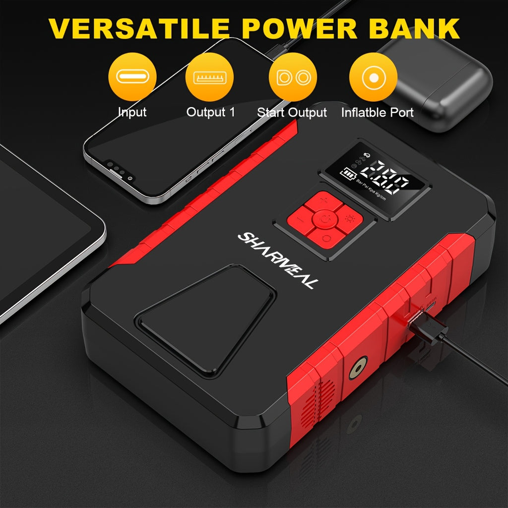 SHARMEAL 4500A Peak Automotive Jump Starter & 150PSI Tire Inflator, Air Compressor Car Jump Starter,