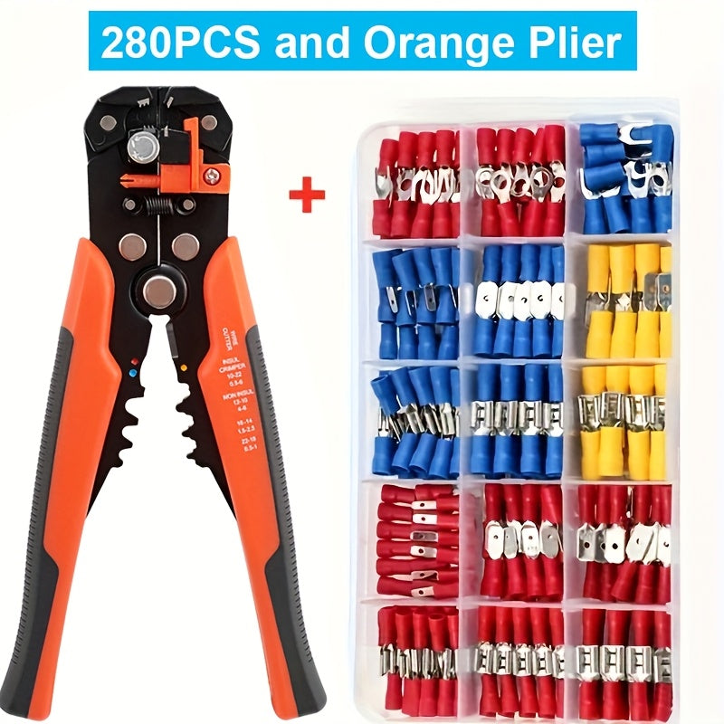 280pcs UMLIFE Spade Crimp Terminals with 5-in-1 Wire Stripper, Insulated Copper Connectors