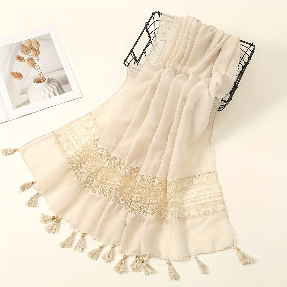 [Elegant Scarf] Elegant Embroidery Hollow Lace Tassel Scarf | Fashion Casual Cold Weather Scarves Wraps For Women for eid
