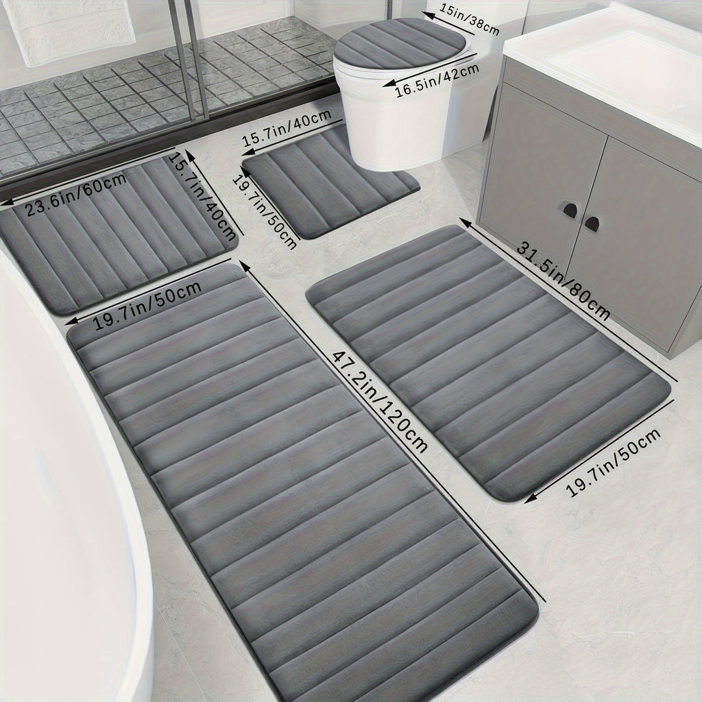 5pcs Ultra Absorbent Luxury Memory Foam Bath Mat Set - Plush, Non-Slip, Soft Polyester Blend Rugs - Machine Washable, Quick Dry, Ideal for Sink, Tub, Shower, Toilet, Bathroom Mat in Black, Dark Gray, Light Gray, Blue, Brown