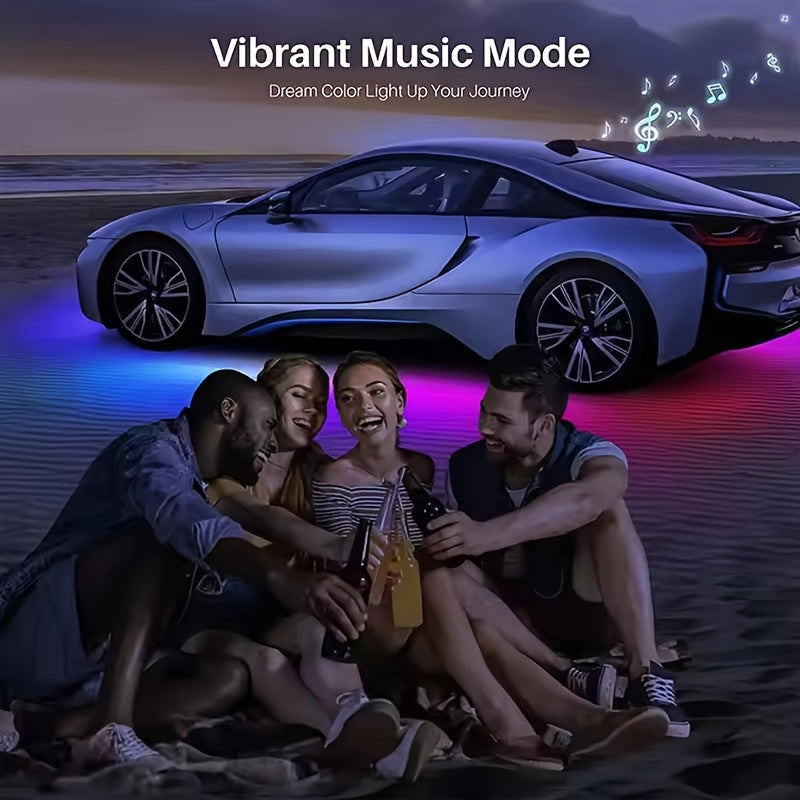 [RGB Automotive LED Strip] 4pcs Dynamic RGB Automotive LED Underglow Kit - Wireless Remote Control, Neon Music Mode, Automotive Underlight Strip
