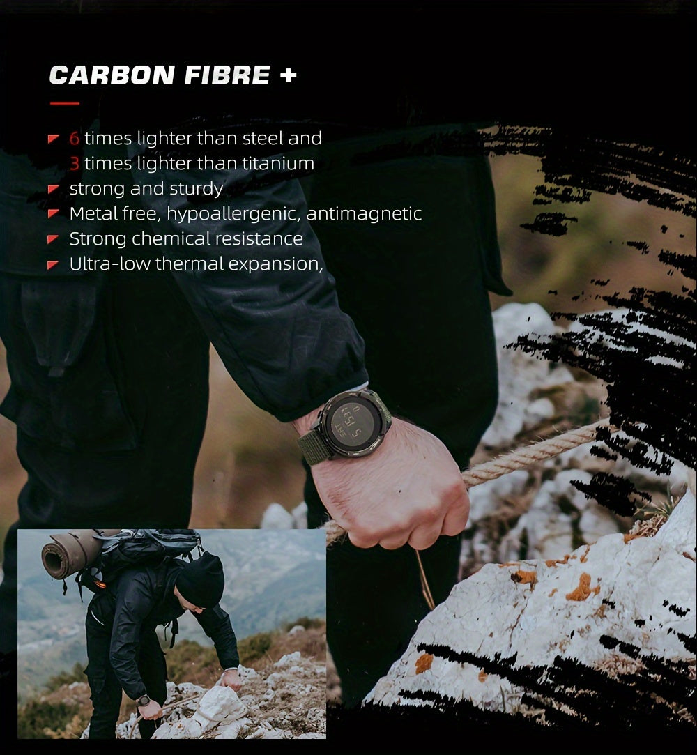 Mens Slim Sports Smartwatch - Water Resistant Chronograph Watch with Pedometer, Multi-Functional Wrist Watch with Carbon Fiber Strap for Fitness, Running, and Outdoor Activities