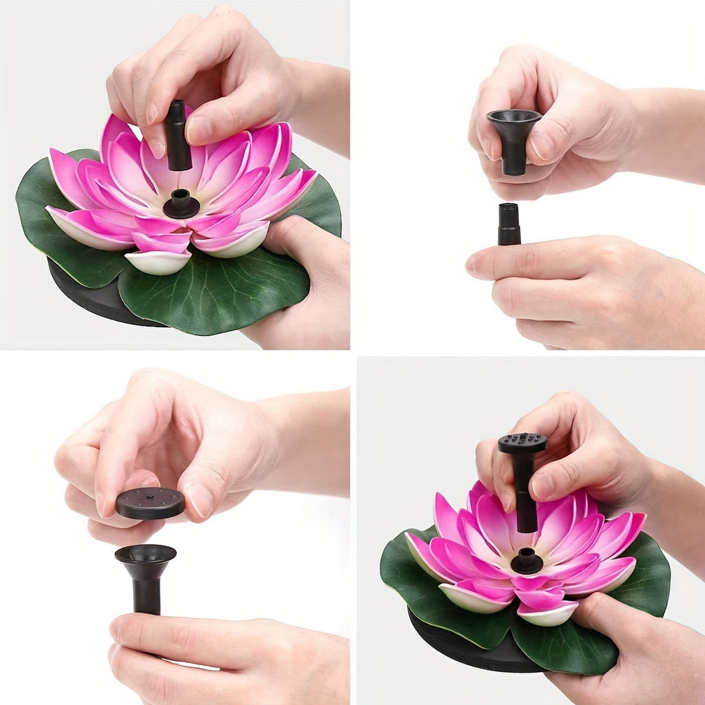 1 Set 1.5W Solar Lotus Fountain Pump, 3m/118 Inch Split Extension Cable, Upgraded To 8 Solar Fountain Nozzles, Suitable For Bird Bath, Bird Bath Drinking Water Pool, Pond And Garden Decoration Water Features (Battery Free)