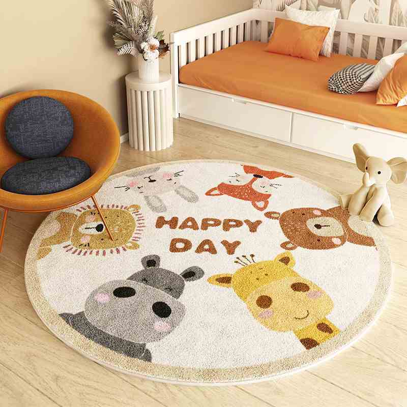 Plush Cartoon Animal Round Mat - Ultra-Soft, 10mm Thick, 1000g/sqm, Non-Slip & Machine Washable - Perfect for Youngsters' Bedroom, Living Room, Play Area - Featuring Cute Lion, Bear, Rabbit, Giraffe Designs, Rugs for Living R