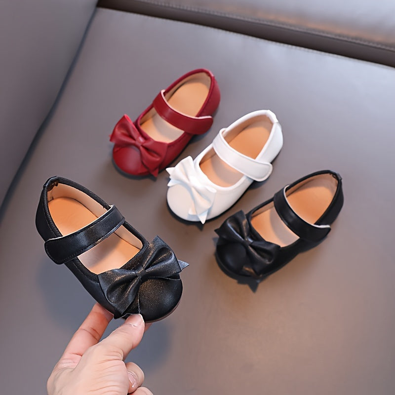 Girls Shoes Mary Jane Flats Soft Sole Non-slip Bow Decor Princess Shoes