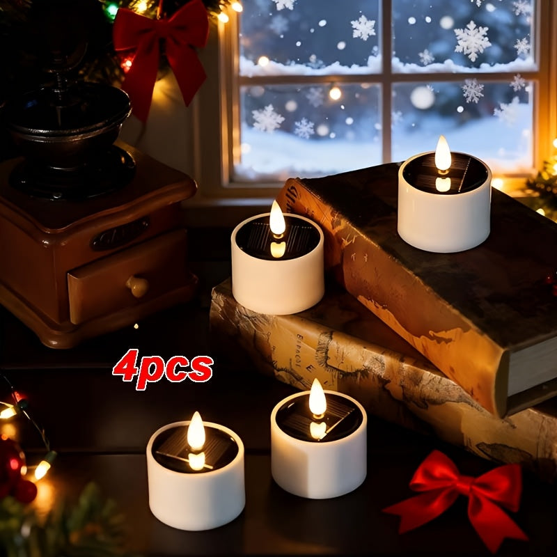 6/4pcs Flameless Flickering Candles | Outdoor Waterproof Solar Lights, IP44/IP65 Waterproof, LED Decorative Candlelight Suitable for Party, Wedding, Bar, Home Decor, Dinner, Outdoor Picnic, Christmas Decorative Lights, Candle