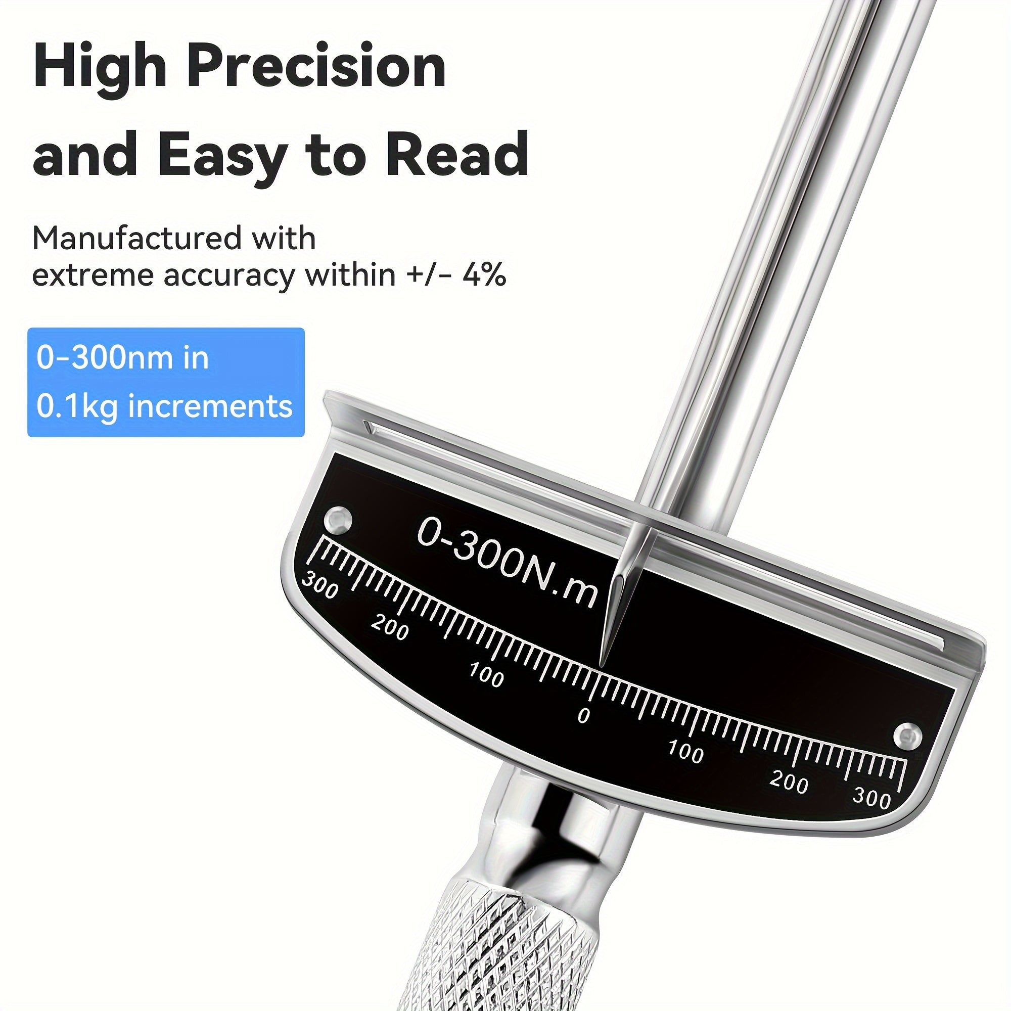 Triple Drive Beam Torque Wrench, 1/2'' Torque Wrench With 1/4'' And 3/8'' Socket Adapter Compatible With SAE And MM Bicycle And Automotive