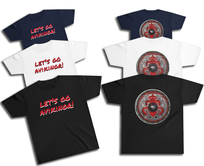 Youth Tee — "Let’s Go Avikingr!" Red Viking Shield Graphic