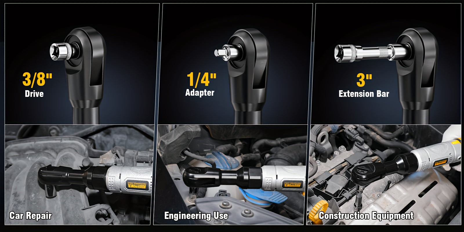 60 Ft-lbs High-Power Cordless Ratchet Wrench Set, 3/8" Drive, 12V, Variable Speed, Includes 2 Rechargeable Batteries,