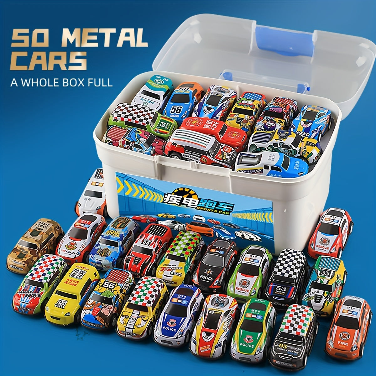 50PCS Pull Back Cars, Toys for 3 Year Old Boys Girls, Push and Go Toy Race Car Vehicle with Storage Box, Friction Power Diecast Kids Toy Mini Cars, Halloween Christmas Gifts