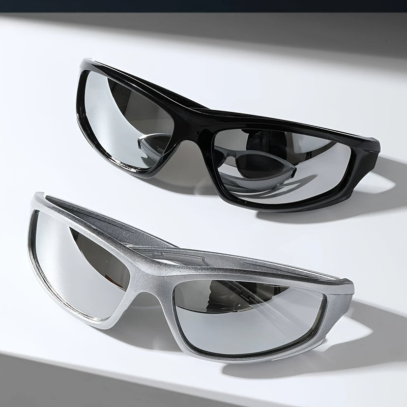 2pcs Wrap Around Sports Fashion Glasses For Women Men Y2K Mirrored Outdoor Sun Shades For Driving Hiking Travel