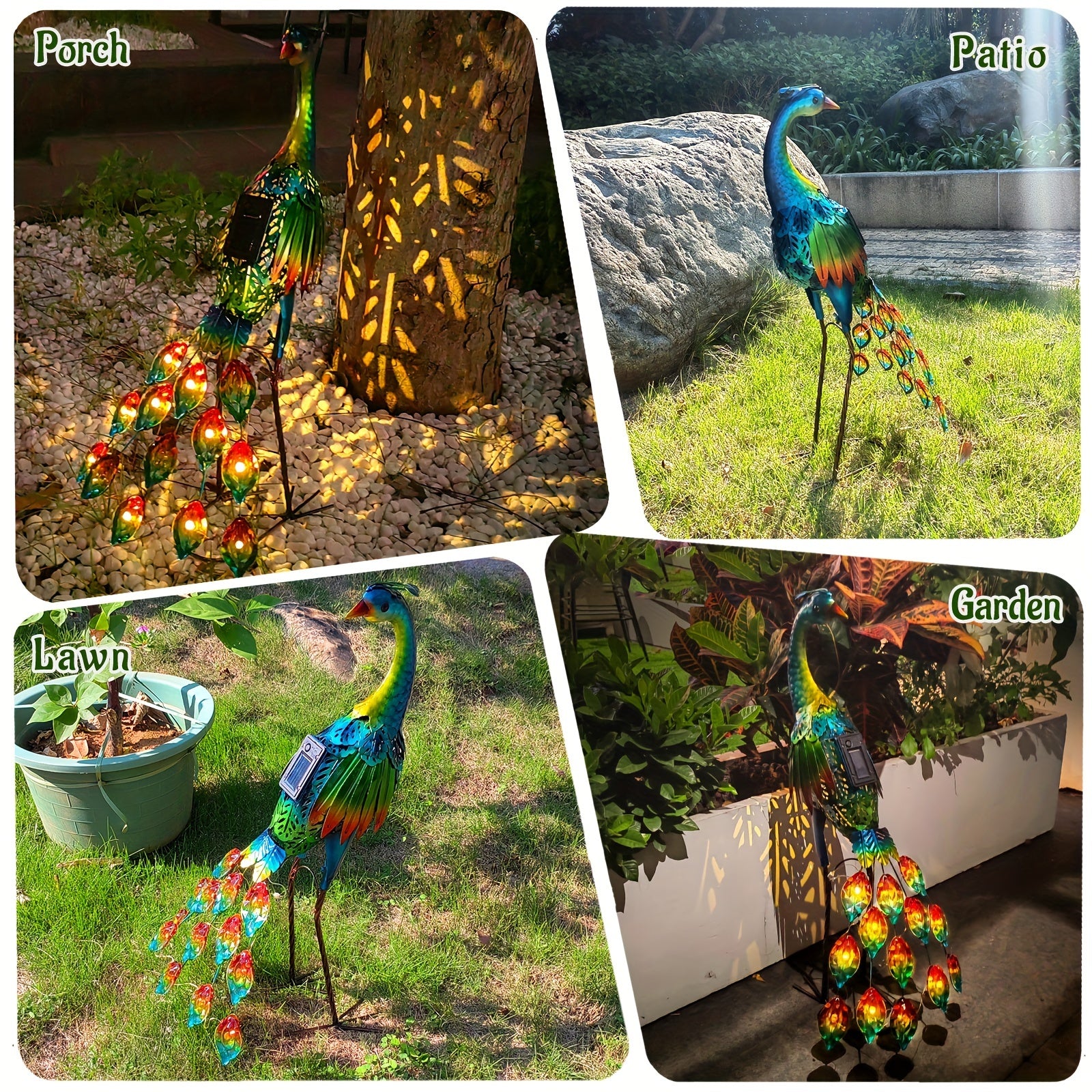 Outdoor Solar Peacock Statue Garden Decor,Metal Birds Garden Sculptures & Statues,Metal Peacock Yard Art Lawn Backyard Decoration Outdoor Sculpture