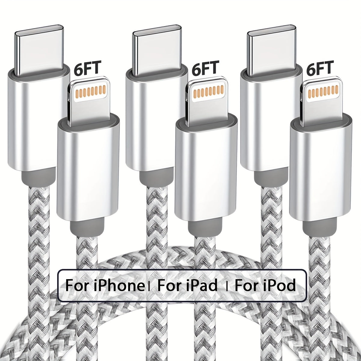 [MFi Certified] USB C to ios Cable 3 Pack 6ft for iPhone Charger Cables Nylon Braided Type C