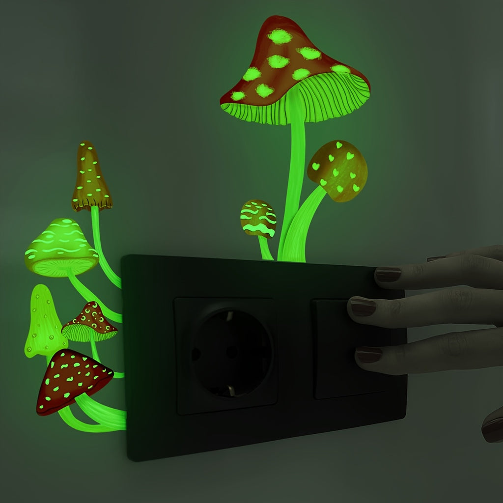Self-Adhesive Glow Mushroom Switch Sticker - Easy to Find, Reusable & Fun Themed Art Deco
