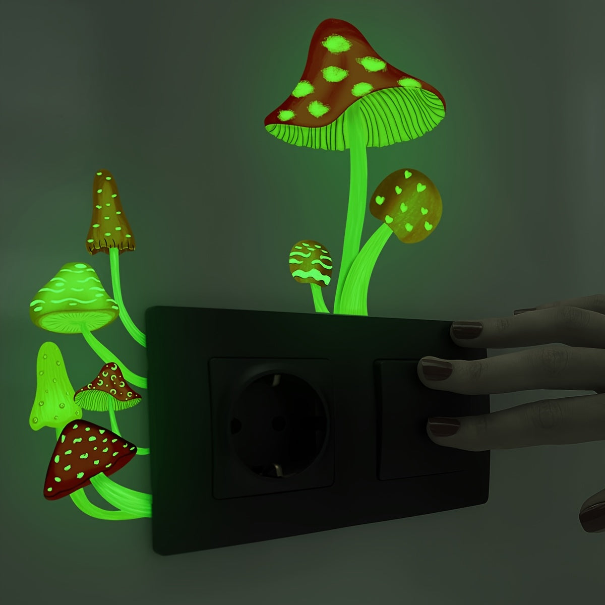 Self-Adhesive Glow Mushroom Switch Sticker - Easy to Find, Reusable & Fun Themed Art Deco