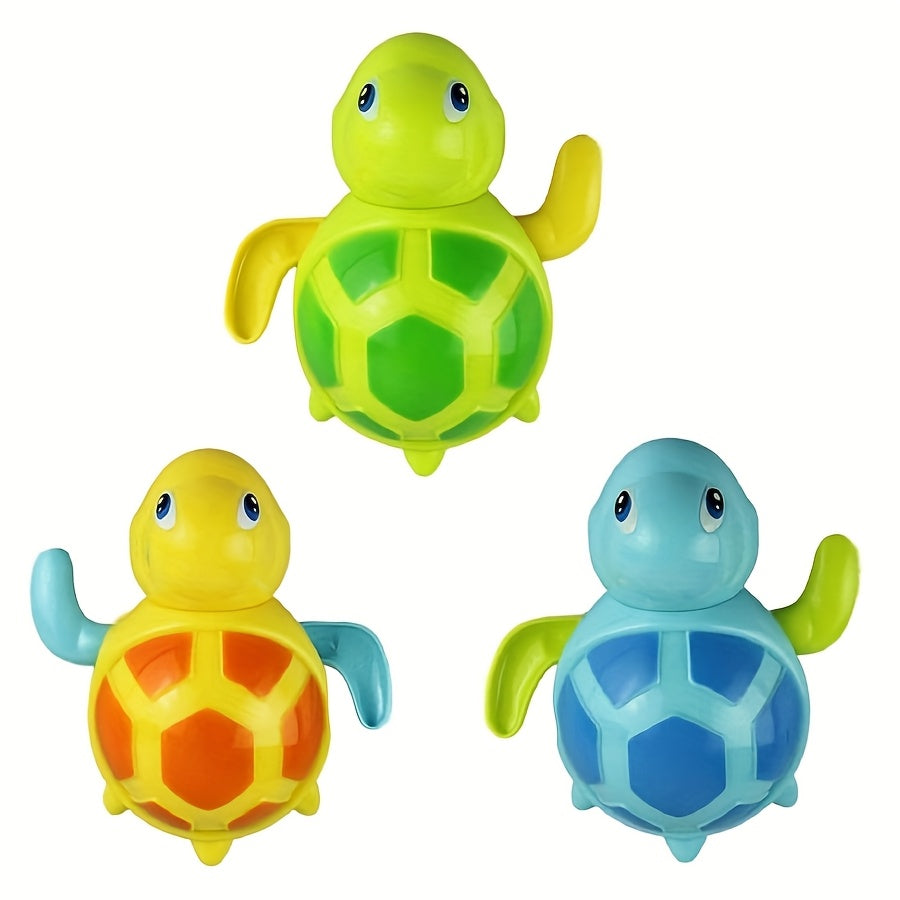 3pcs Wind-Up Swimming Turtle Toys for Youngsters - Cute Water Play Bath & Pool Toys, Durable PP Material in Sky Blue, Yellow, and Grass Green