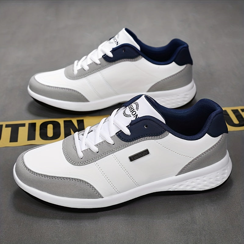 VanWeir Lightweight Men'S Shoes - Navy Blue & White, Stable Lace-Up Sneakers with MD/TPR Sole, Breathable Fabric Lining for Outdoor Sports, Hiking & Casual Wear