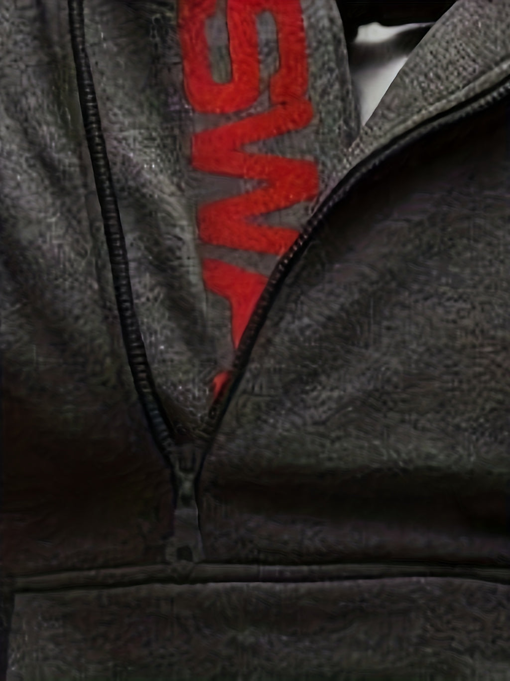 Men's Long Sleeve Letter Print Hoodie Sweatshirt with Kangaroo Pocket, Zipper Sloped Collar, Suitable for Outdoor Sports, Autumn and Winter Fashion