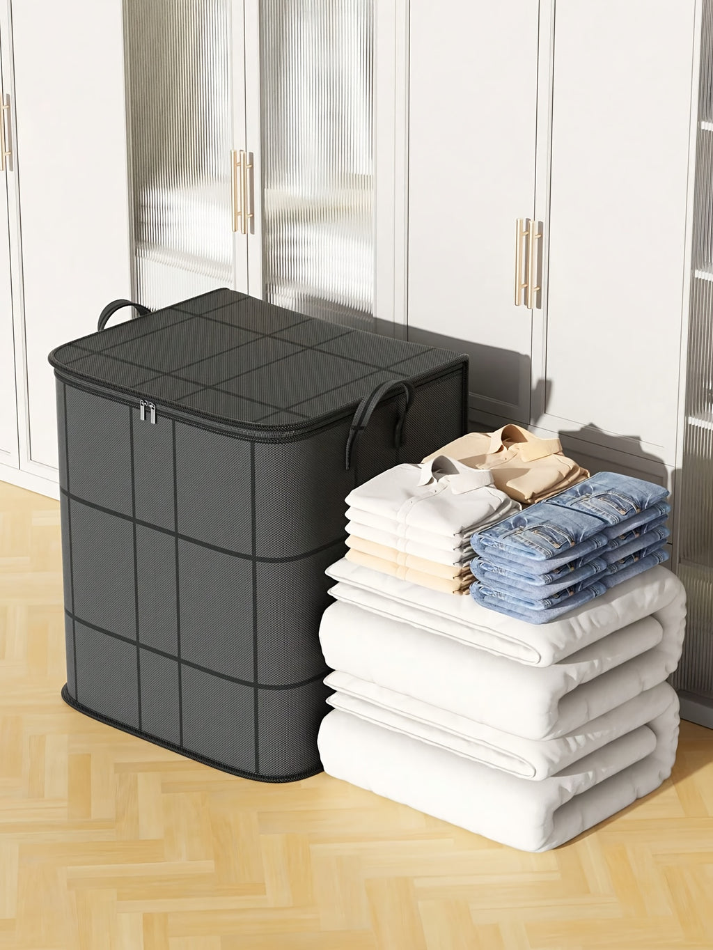 1pc of Clothing Storage Bag, Travel Bag, Large Capacity, with Handles, Foldable, Suitable for Quilts, Storing Clothes, Cotton Jackets, Blankets, Toys, Etc, Under-Bed Storage