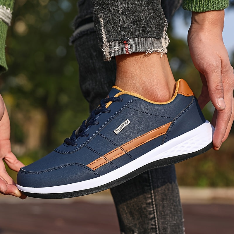 VanWeir Lightweight Men'S Shoes - Navy Blue & White, Stable Lace-Up Sneakers with MD/TPR Sole, Breathable Fabric Lining for Outdoor Sports, Hiking & Casual Wear